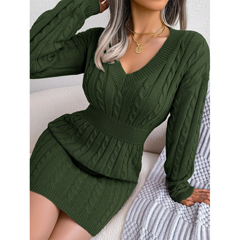 💖 🍂Women's Elegant Cable Knit Bodycon Sweater Dress