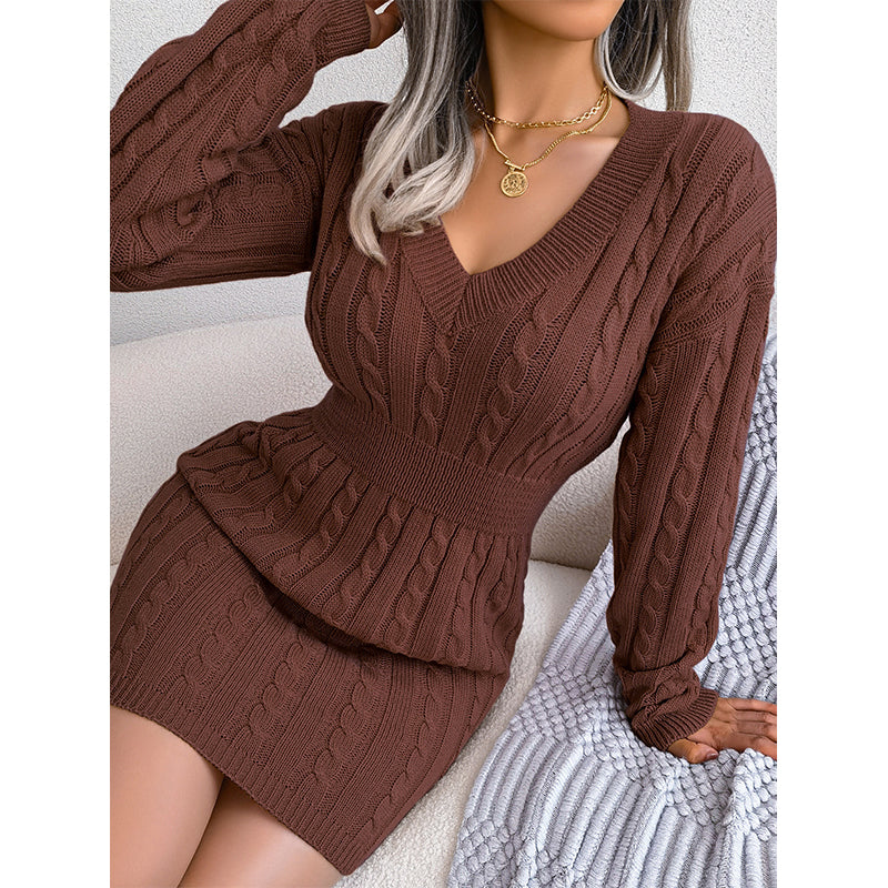 💖 🍂Women's Elegant Cable Knit Bodycon Sweater Dress
