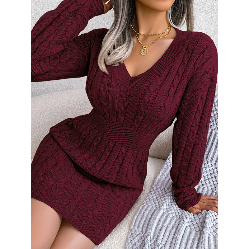 💖 🍂Women's Elegant Cable Knit Bodycon Sweater Dress