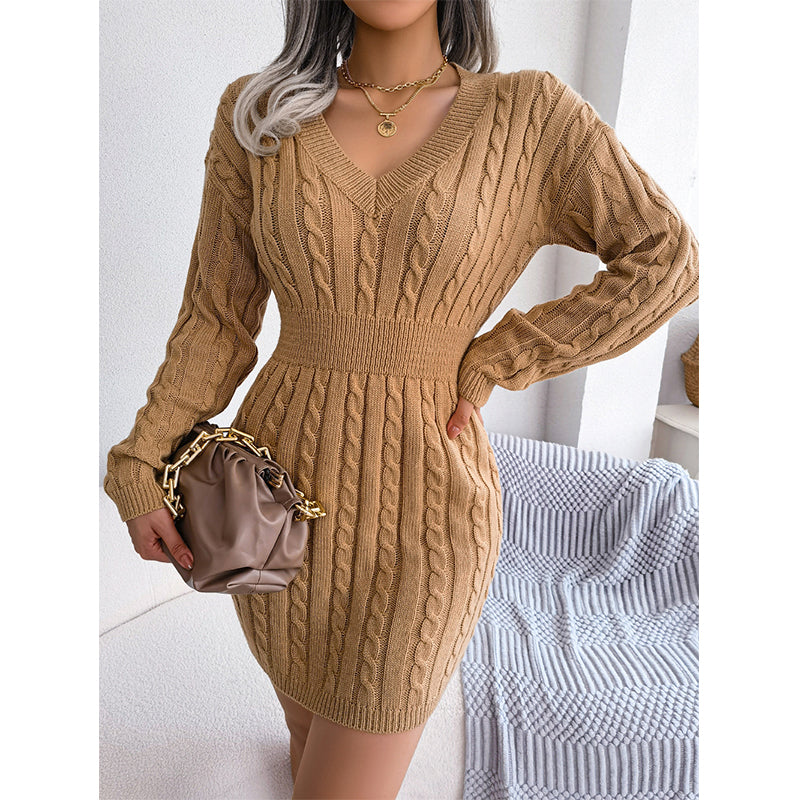 💖 🍂Women's Elegant Cable Knit Bodycon Sweater Dress