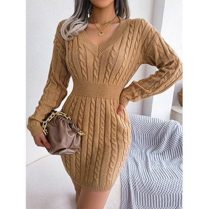 💖 🍂Women's Elegant Cable Knit Bodycon Sweater Dress