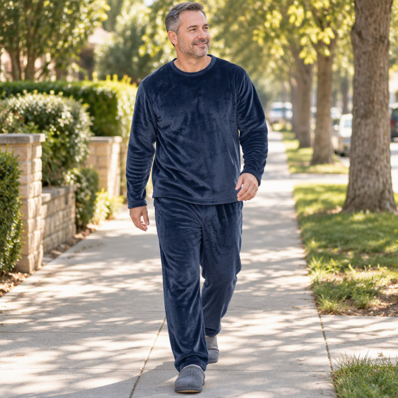 🌙 All-Night Warmth, Soft Velvet Feel | Men's Cozy Thermal Velvet Pajama Set🔥