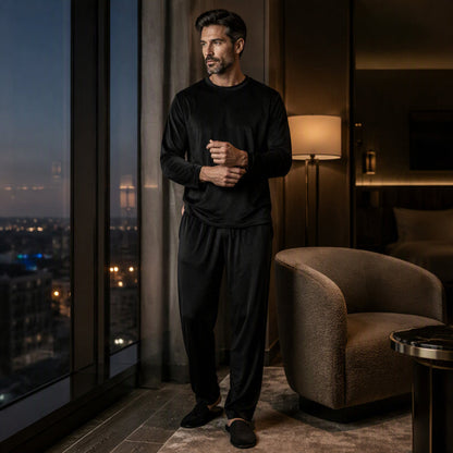 🌙 All-Night Warmth, Soft Velvet Feel | Men's Cozy Thermal Velvet Pajama Set🔥
