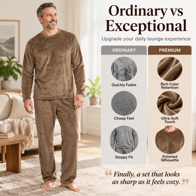 🌙 All-Night Warmth, Soft Velvet Feel | Men's Cozy Thermal Velvet Pajama Set🔥