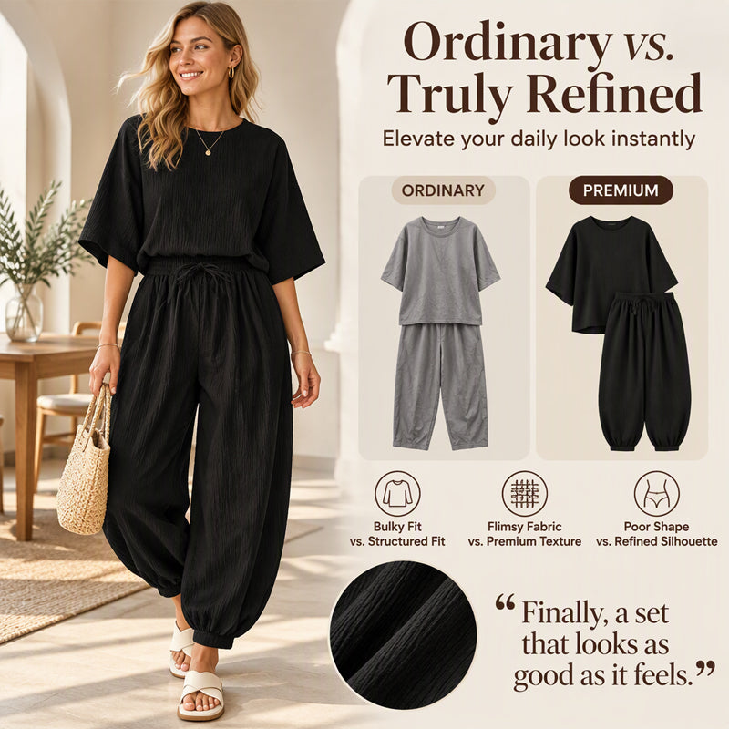 Women's Textured Batwing Sleeve Top & Lantern Pants Set