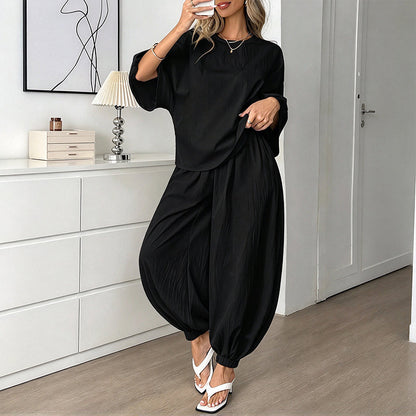 Women's Textured Batwing Sleeve Top & Lantern Pants Set