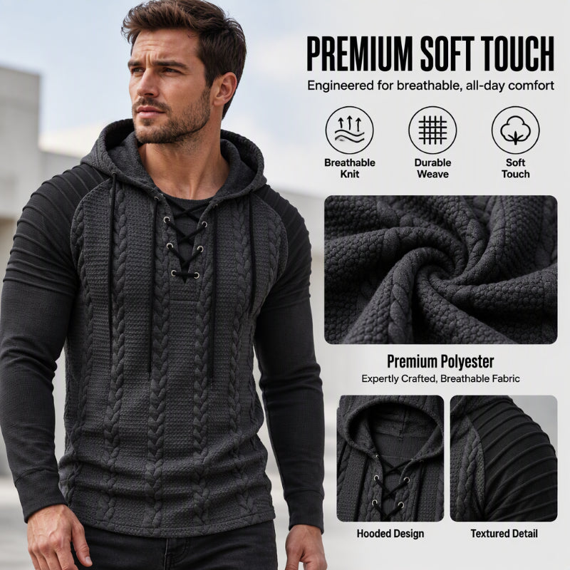 Men's Textured Pleated Shoulder Hooded Sweatshirt