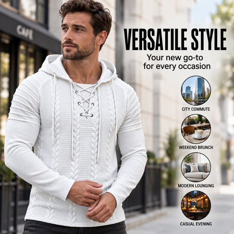 Men's Textured Pleated Shoulder Hooded Sweatshirt