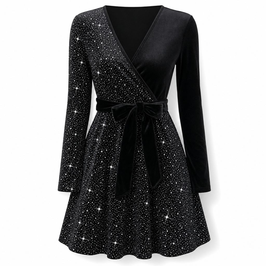 Sexy Women's V-Neck Asymmetrical Hem Sequin Dress – Glamorous & Party-Ready