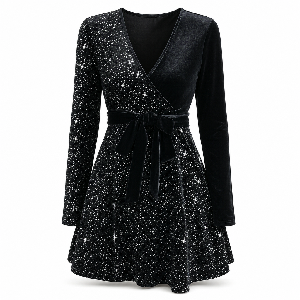 Sexy Women's V-Neck Asymmetrical Hem Sequin Dress – Glamorous & Party-Ready