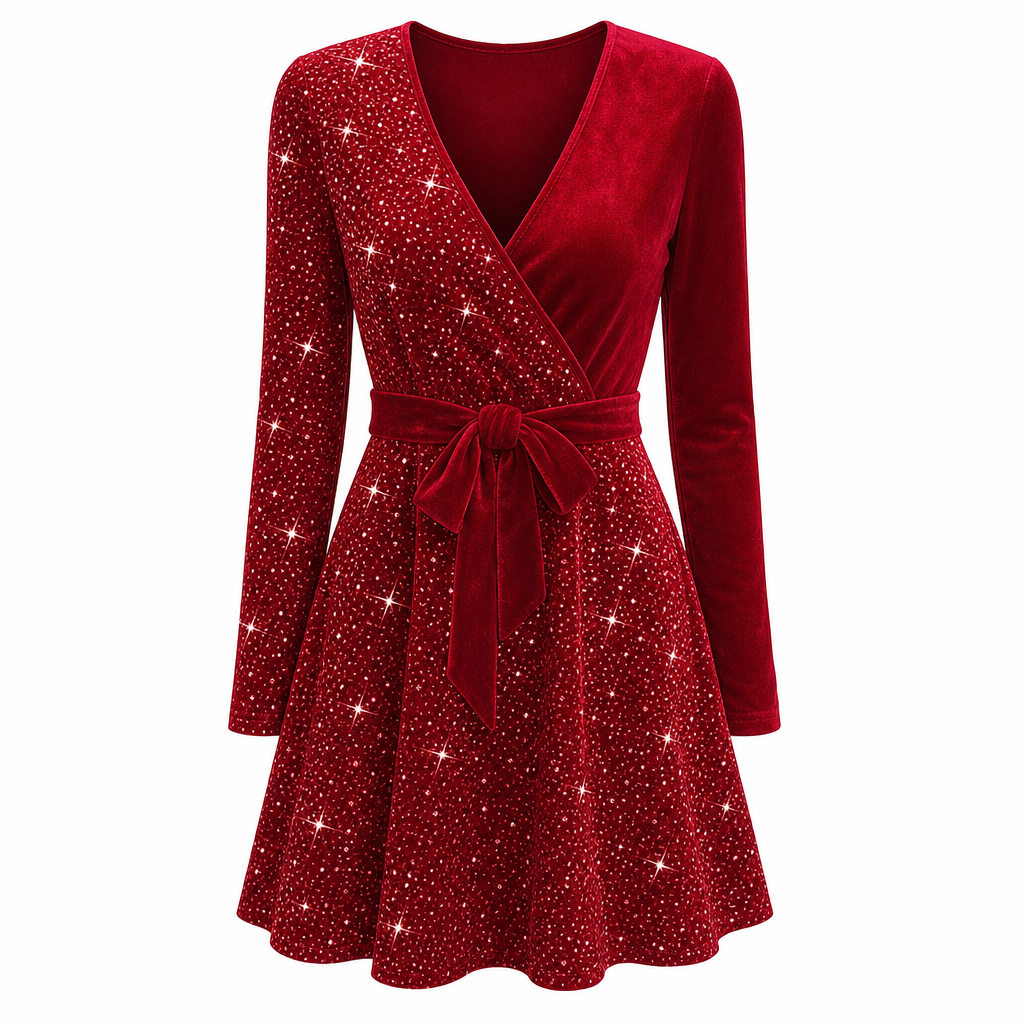 Sexy Women's V-Neck Asymmetrical Hem Sequin Dress – Glamorous & Party-Ready