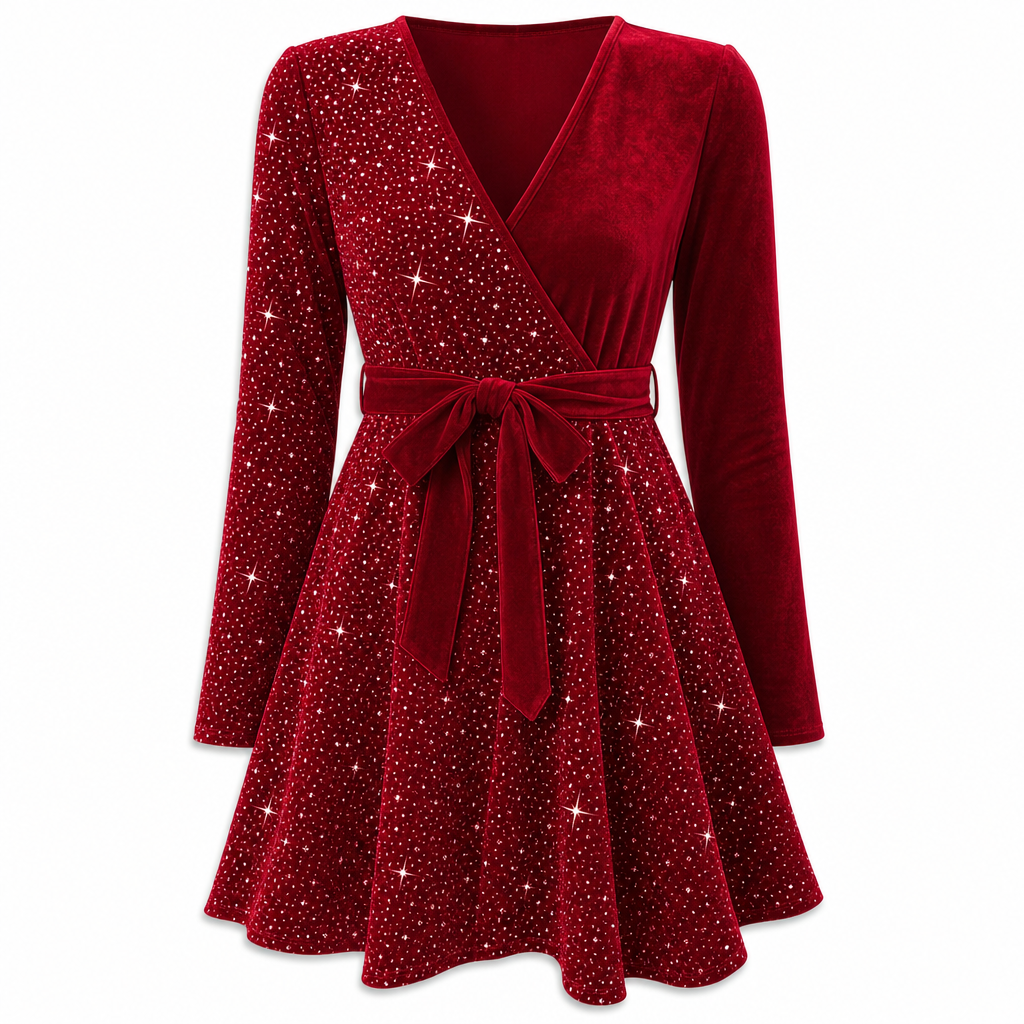 Sexy Women's V-Neck Asymmetrical Hem Sequin Dress – Glamorous & Party-Ready
