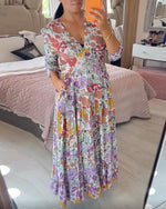 💃Casual floral print V-neck waist wrap long dress