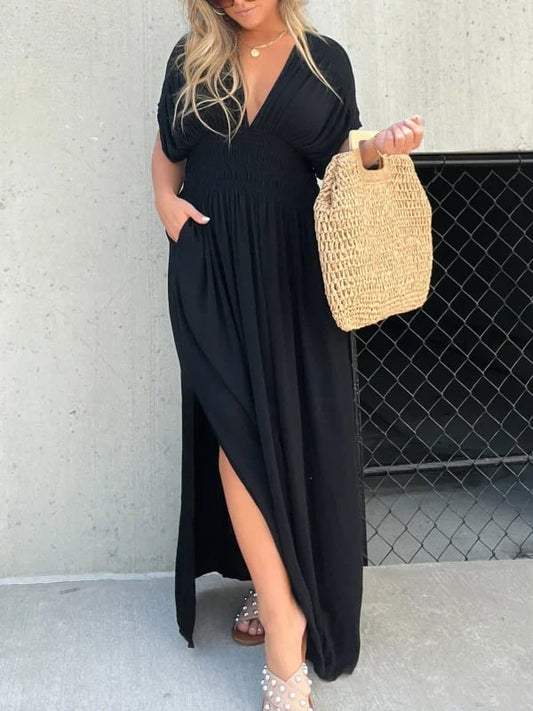 NEW IN 💗 SLIT V-NECK EFFORTLESS MAXI LONG DRESS