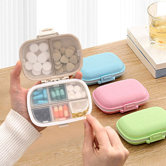 Portable 8-compartment, leak-proof pill container